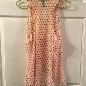 Striped Beige Red Polka Dot Chiffon Tank